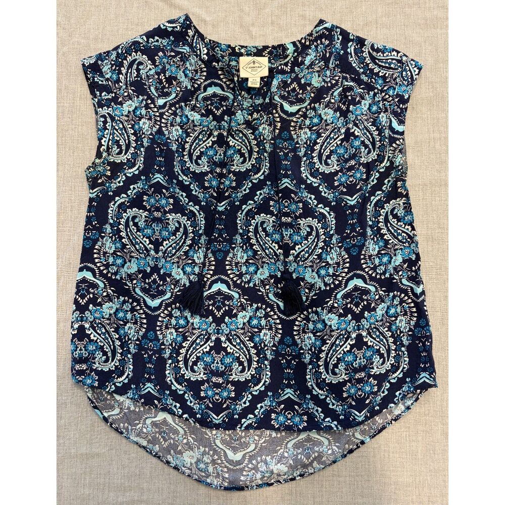 St. John's Bay Boho Short Sleeve Blouse Cap Sleeves and Tassel Ties Petite S